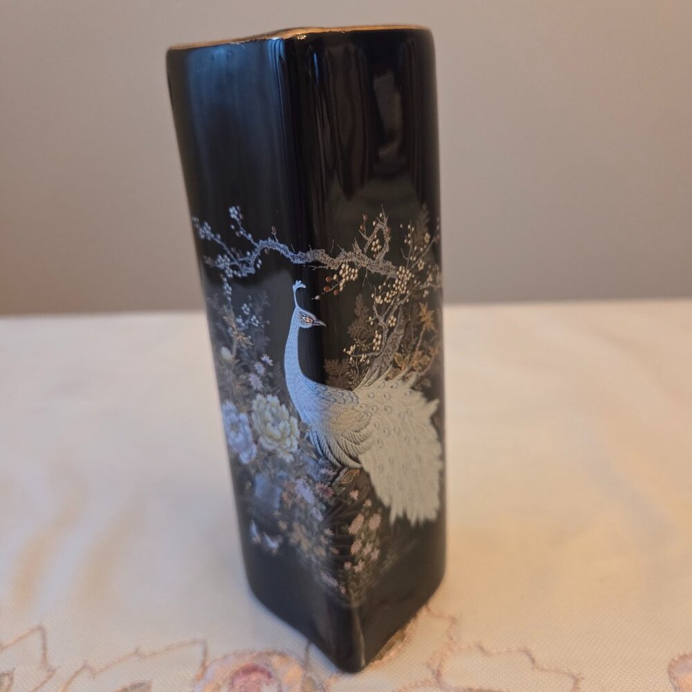 Vintage Shibata Japan Black Porcelain Heart Bud Vase